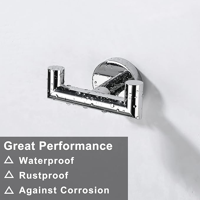 Towel Hooks For Bathrooms, Polished Chrome Towel Hook For Kitchen Bathroom, SUS304 Stainless Steel Coat Hook, Heavy Duty Double Holder Robe Hooks For Hanging Towels,Coats,Clothes,Wall Mount, 4 Pack