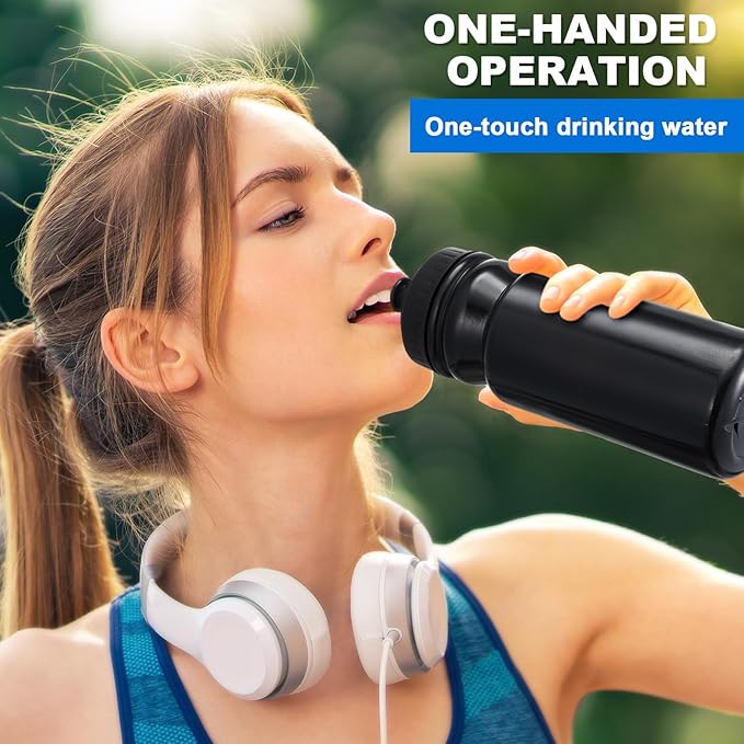 Suclain Water Bottle Carrier with 20 Oz Bottles and Stickers Plastic Wide Mouth Sports Water Bottle Squeeze Team Bottles with Black Lid for Fitness Bike Gym(28 Pcs,Black)