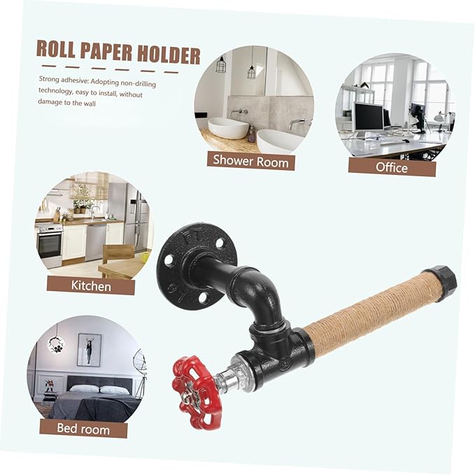 Tofficu Industrial Wall Mount Paper Towel Holder Vintage Iron Pipe Design Multi-Purpose Towel Hanger for Kitchen and Bathroom Sturdy Stainless Steel Easy Installation