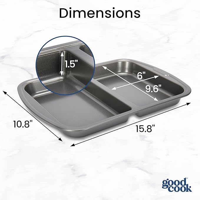 GoodCook Everyday Divided Baking Pan 1.5-Inch Deep 2-Section Non-Stick Scratch-Resistant Carbon Steel Construction for Meal Prepping & Sheet Pan Dinners, 11x15-Inch, Gray