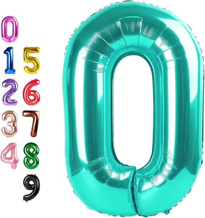 Balloon Numbers 40 Inch, Balloons 0 Number for Baby Birthday, Blue Green Balloon for Baby Shower, Big Baloon for 10, 20, 100, 2025 Graduation Wedding Anniversaries Party