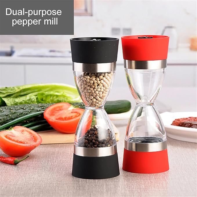 Pepper Mill Grinder Manually 2 in 1 Hourglass Shape Dual Salt Pepper Mill Spice Grinder Pepper Shaker for Kitchen Cooking Tools Easy to Clean (7.0-Inch) for Home, Barbecue, Party (Color : 1) (1 )