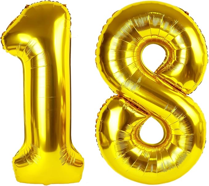 40 Inch Gold Number Balloon, 18th Birthday Party Decoration for 1 8 18 81 Men & Women, Big Foil Balloon Number for Wedding Celebration Adult Party Supplies