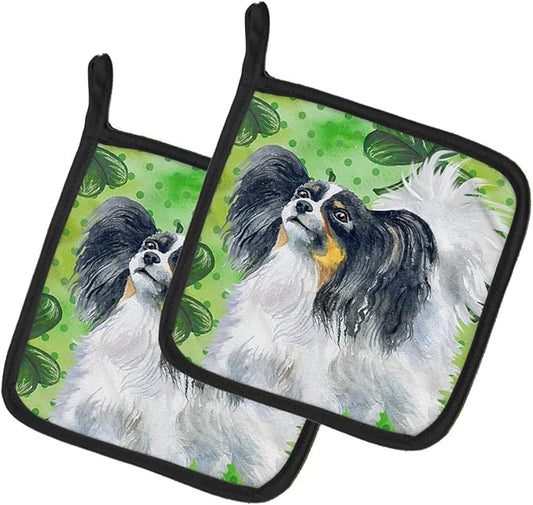 Caroline's Treasures BB9831PTHD Papillon St Patrick's Pair of Pot Holders, Green Kitchen Heat Resistant Pot Holders Sets Oven Hot Pads for Cooking Baking BBQ, 7 1/2 x 7 1/2