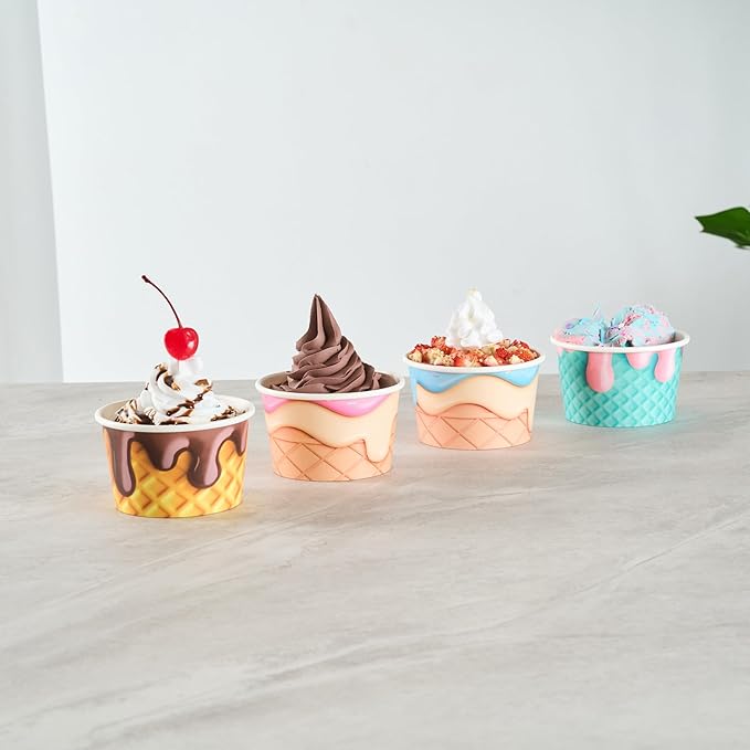 Restaurantware Ice Cream Cups 50 Pack of 8 oz Leak-Resistant Disposable Dessert Bowl Frozen Yogurt Cup Round Paper Container For Cold And Hot Desserts