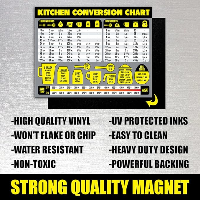Kitchen Measurement Conversion Chart Magnet - Extra Large Easy to Read Magnetic Kitchen Decor - Weight, Liquid, Temperature Recipe Measuring Tool - Cooking, Cookbook & Baking Accessories Fridge Magnet