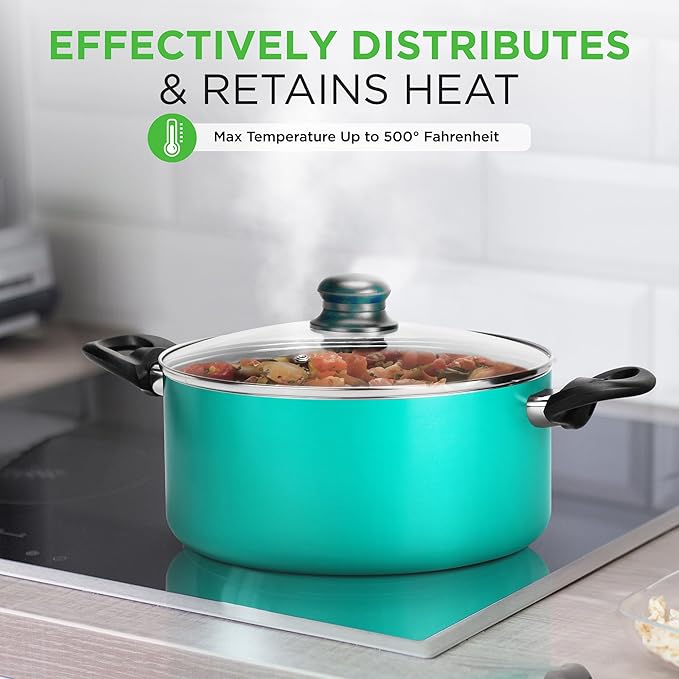 NutriChef 15-Piece Colorful Nonstick Kitchen Cookware Set | Heat Resistant Lacquer Kitchen Ware Pots and Pans Set w/Saucepot, Frying Pans, Pots, Oven Pot, Lids, Utensil