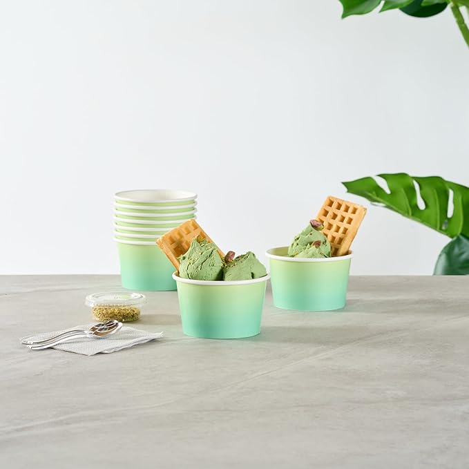 Restaurantware Ice Cream Cups 200 Pack of 8 oz Leak-Resistant Disposable Dessert Bowl Frozen Yogurt Cup Round Paper Container For Cold And Hot Desserts