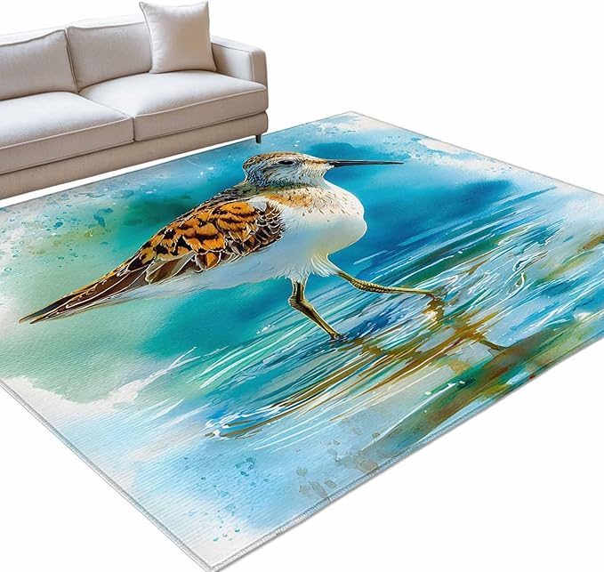 Area Rug 8x10ft, Natural Lake Bird Water Reflection Washable Rugs for Living Room Bedroom, Animal Splatter Art Soft Non-Slip Area Rugs Rectangle Floor Carpet for Dining Room