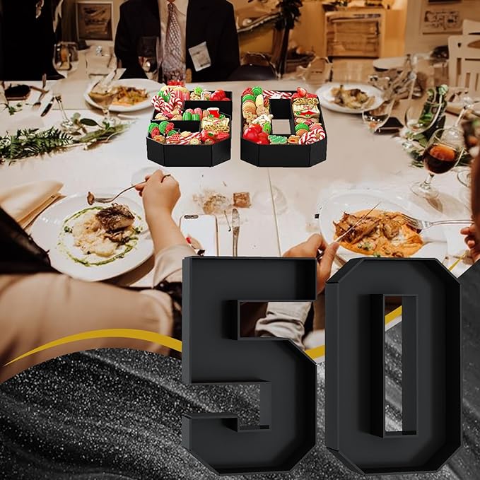 50 Cardboard Numbers for Charcuterie Numbers Fillable 13.8'' Black Paper Mache Number Shaped Cupcake Pans Board Box Trays Container for Food Candy 50th Birthday Party Decorations Anniversary