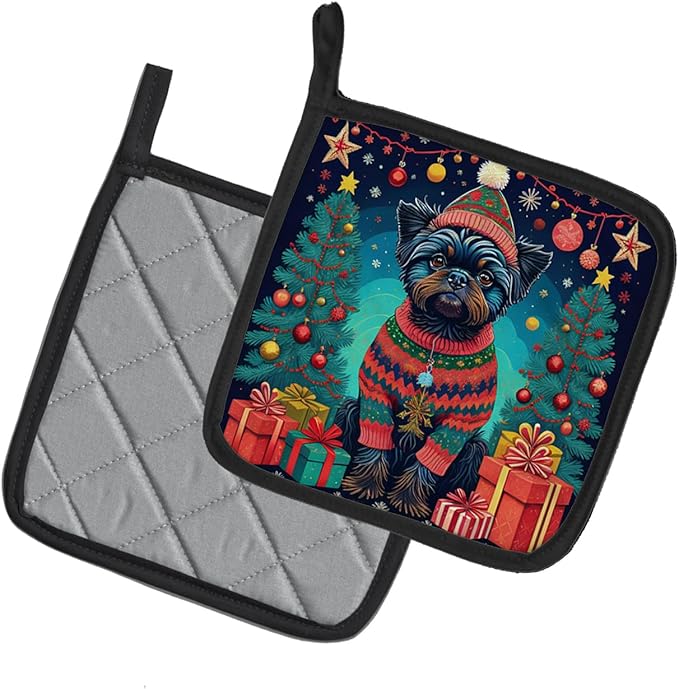 Caroline's Treasures Affenpinscher Christmas Pair of Pot Holders Kitchen Heat Resistant Pot Holders Sets Oven Hot Pads for Cooking Baking BBQ, 7 1/2 x 7 1/2