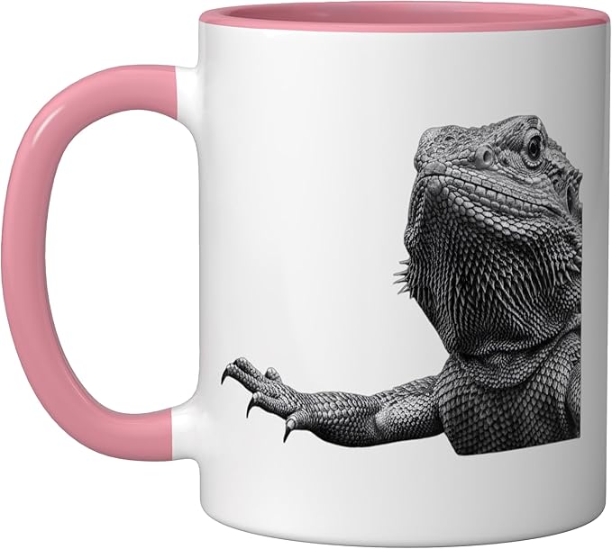 Bearded Dragon Alien Saucer Sci Fi Reptile Kids Ceramic Mug, Pink/White