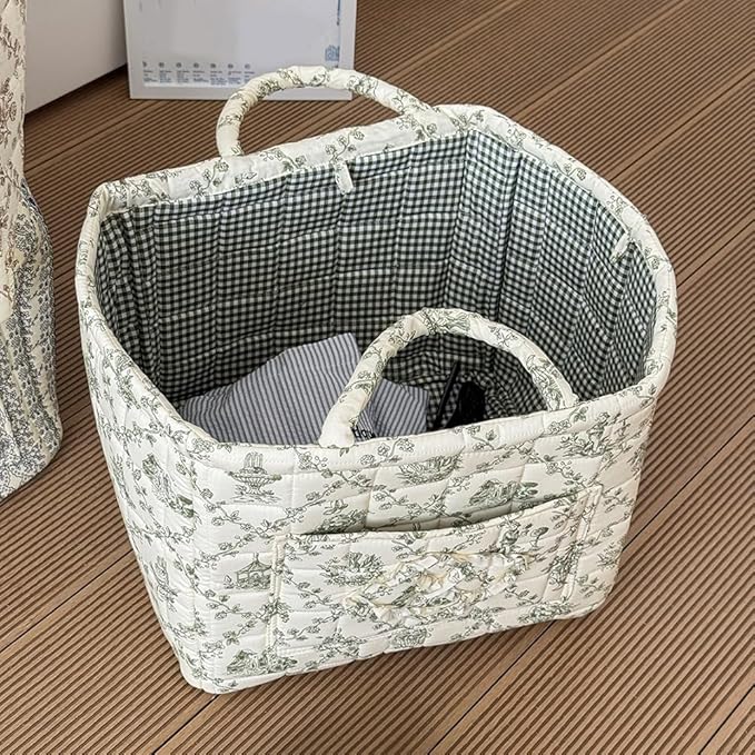HiTotes Floral Storage Car Basket Diaper Caddy Organizer Quilted Laundry Basket Foldable Nursery Hamper Bag
