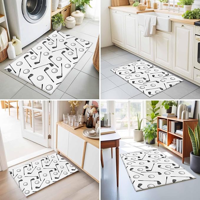 Area Rug 2x3ft, Golf Club Ball Seamless Pattern Washable Rugs for Living Room Bedroom, Modern Minimalist Art Soft Non-Slip Area Rugs Rectangle Floor Carpet for Dining Room