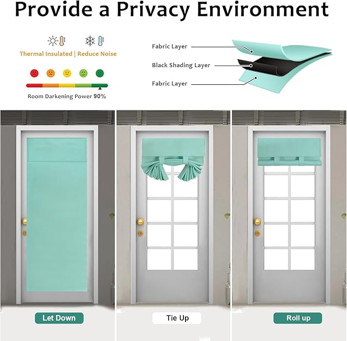 WdFour French Door Curtain - Blackout Thermal Insulated Door & Window Cover for Front/Side Doors - Noise Reducing & Energy Saving - Aqua, 30x80 Inches, 1 Panel