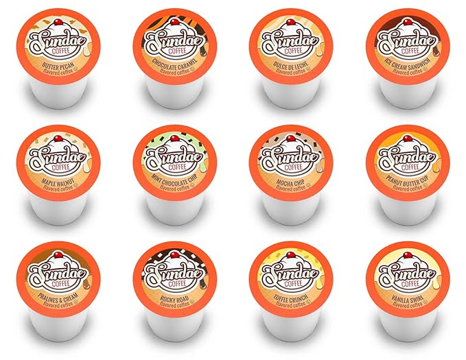 Sundae Ice Cream Flavored Coffee Pods, Compatible with 2.0 Keurig K-Cup Brewer, 48 Count (Assorted Variety Pack)