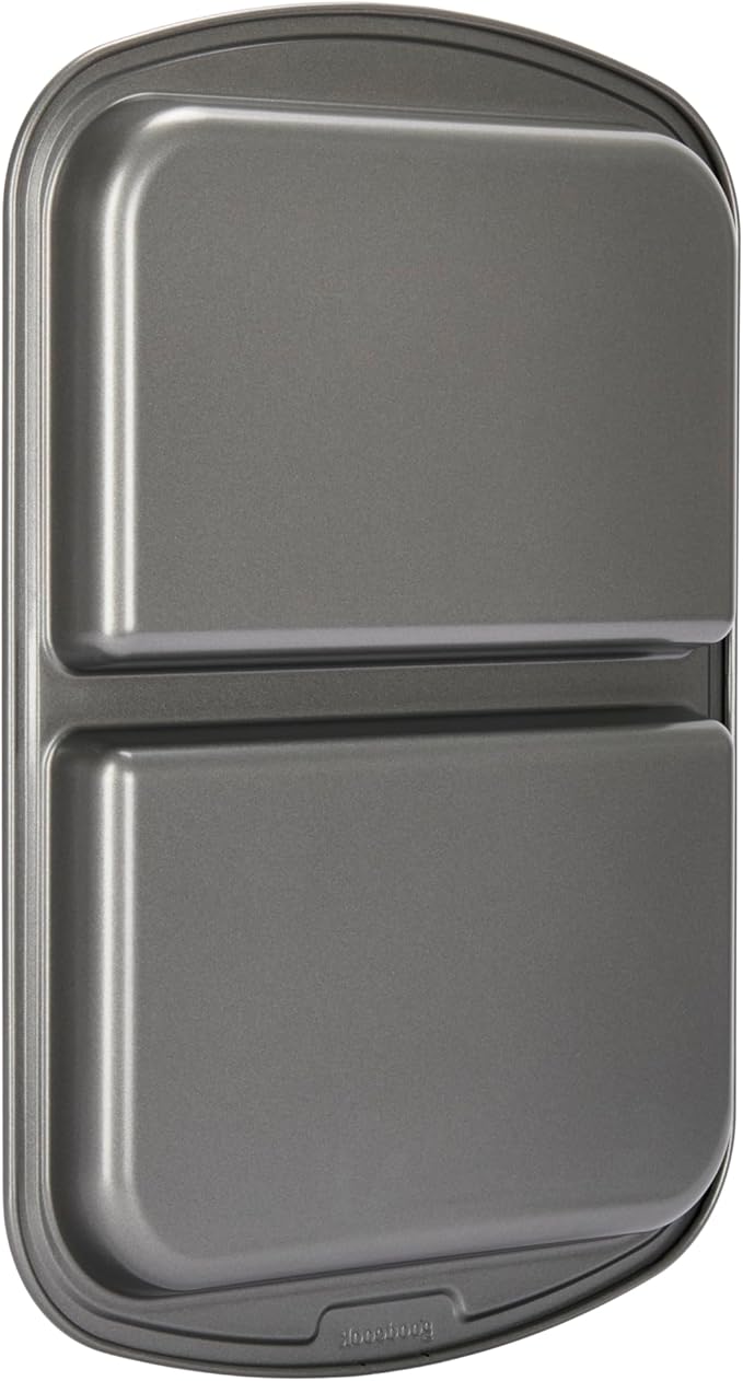 GoodCook Everyday Divided Sheet Pan 1-Inch Deep 2-Section Non-Stick Scratch-Resistant Carbon Steel Construction for Meal Prepping & Sheet Pan Dinners, 11x16-Inch, Gray