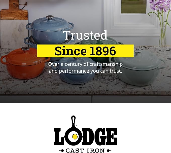 Lodge Essential Enamel Cast Iron Dutch Oven - Perfect for Bread Baking, Braising, Marinating & Slow Cooking - Features Moisture-Sealing Lid & Dual Handles - Kitchen Essentials - 6 Quarts - Cranberry