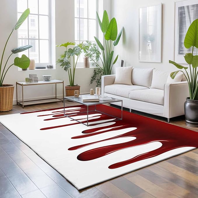 Area Rug 4x6ft, Halloween Pattern Washable Rugs for Living Room Bedroom, Horror Red Fluid Style Soft Non-Slip Area Rugs Rectangle Floor Carpet for Dining Room