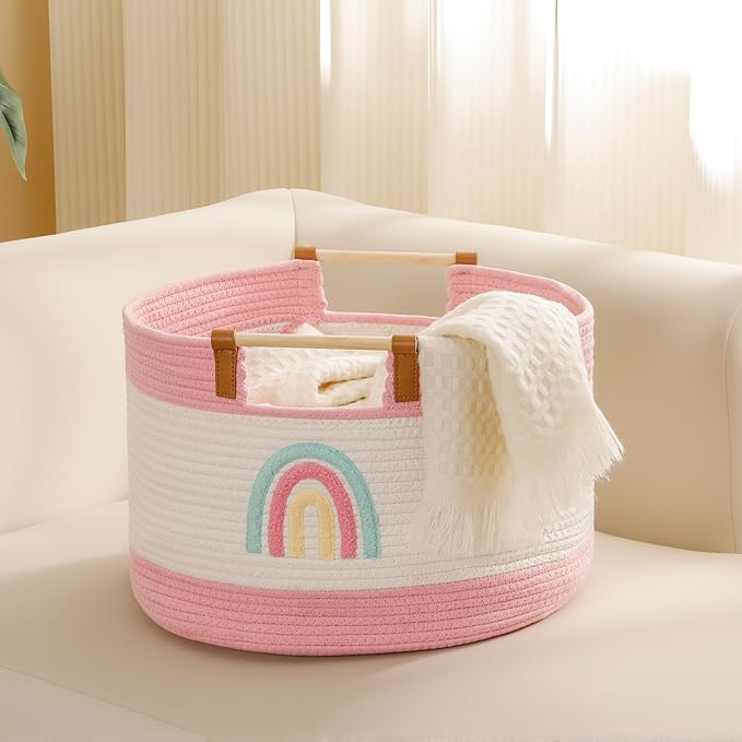 Large Blanket Basket Living Room 35L Baby Laundry Basket Toy Bin for Babies Toddlers Storage Baskets for Organizing Toys, Woven Cotton Rope Laundry Hamper for Nursery Storage Girls Gift Baskets Empty