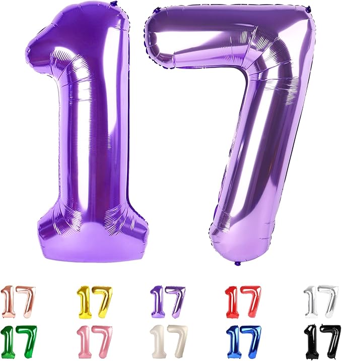 17 Balloon Numbers 40 In, 17th Birthday Decorations for Boys Girls, Purple Happy 71st Birthday Party Decorations Big Balloons for Wedding, Celebration Party, Graduations