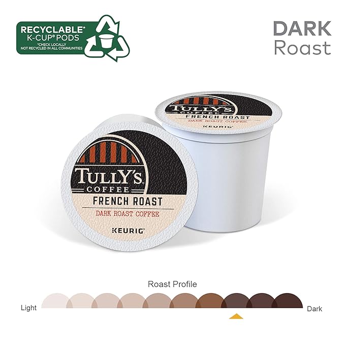 Tully's Coffee French Roast, Keurig Single Serve K-Cup Pods, Dark Roast Coffee, 60 Count, (6 Packs of 10)