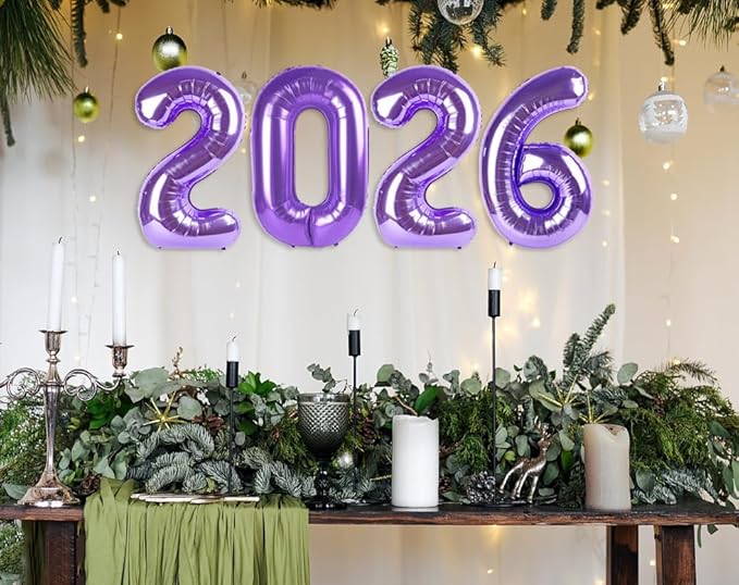 Number 2026 Balloons, 2026 Decorations New Years, Purple 40 Inch Balloon for New Years Eve Decorations & Graduation Decoration Party Supplies, 2 6 20 26 Birthday Parties