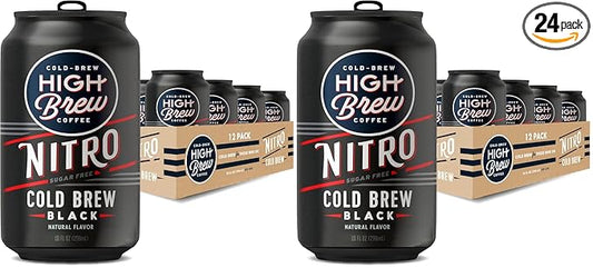 High Brew Coffee,Nitro Black,Cold Brew Coffee,Sugar Free,Dairy Free,10 Fl Oz,Ready-To-Drink,(Pack of 24)