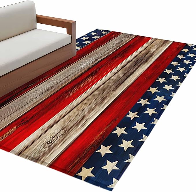Area Rug 3x5ft, Vintage Stripes and Stars Washable Rugs for Living Room Bedroom, Patriotic 250th Anniversary Soft Non-Slip Area Rugs Rectangle Floor Carpet for Dining Room
