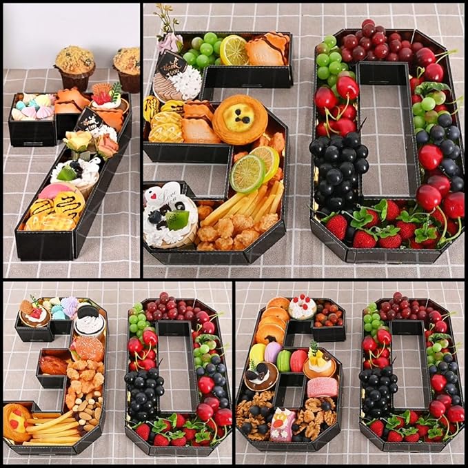 50 Cardboard Numbers for Charcuterie Fillable 13.8'' Black Gold Paper Mache Number Shaped Cupcake Pans Board Box Trays Container for Food Candy 50th Birthday Party Decorations Anniversary