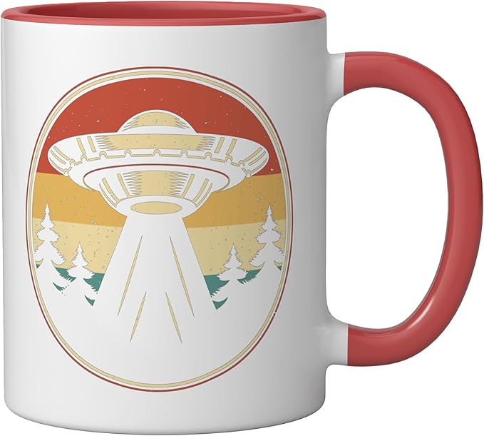 Ufo Alien Vintage Retro Ceramic Mug, Red/White