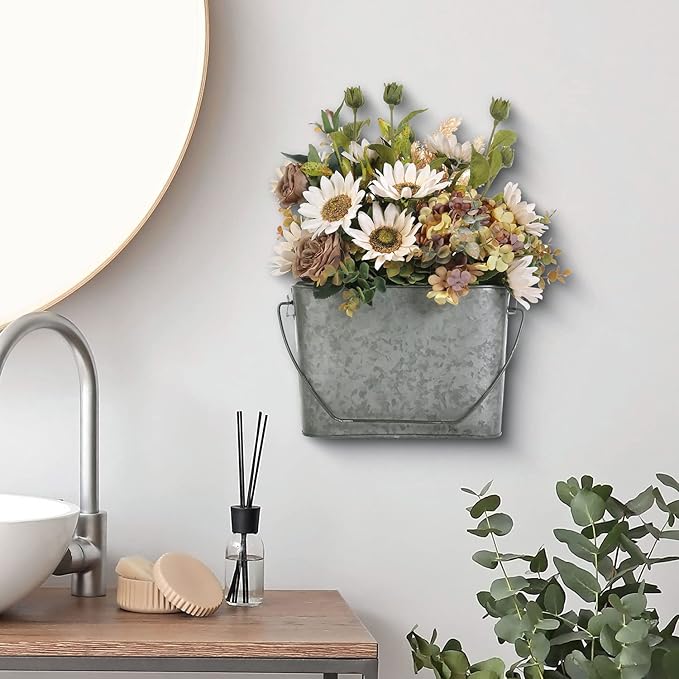 MyGift Rustic Wall Mounted Galvanized Metal Bathroom Magazine Rack, Farmhouse Bucket Style Tin Hanging Storage Bin - Handcrafted In India