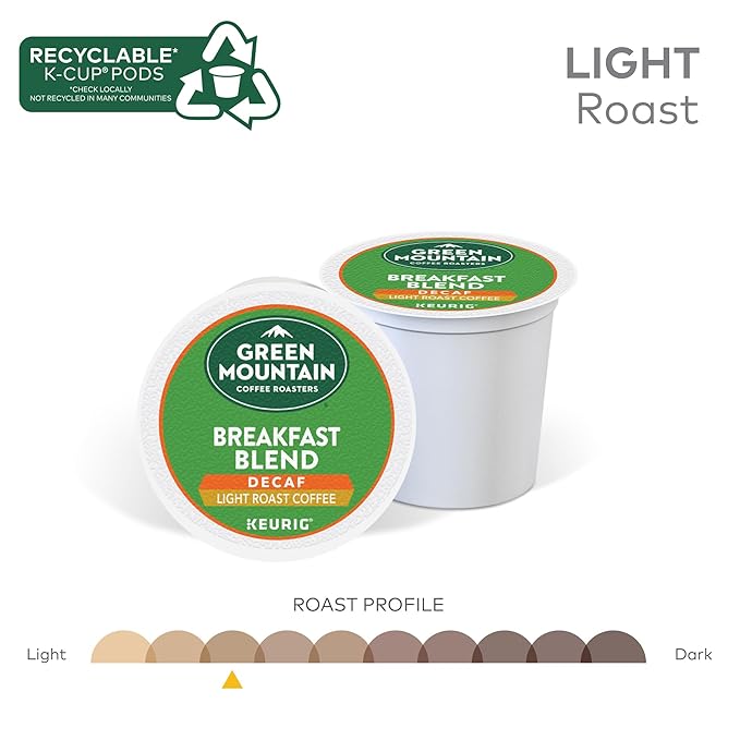 Green Mountain Coffee Roasters, Breakfast Blend Decaf Coffee, Keurig Single-Serve K-Cup Pods, Light Roast, 32 Count