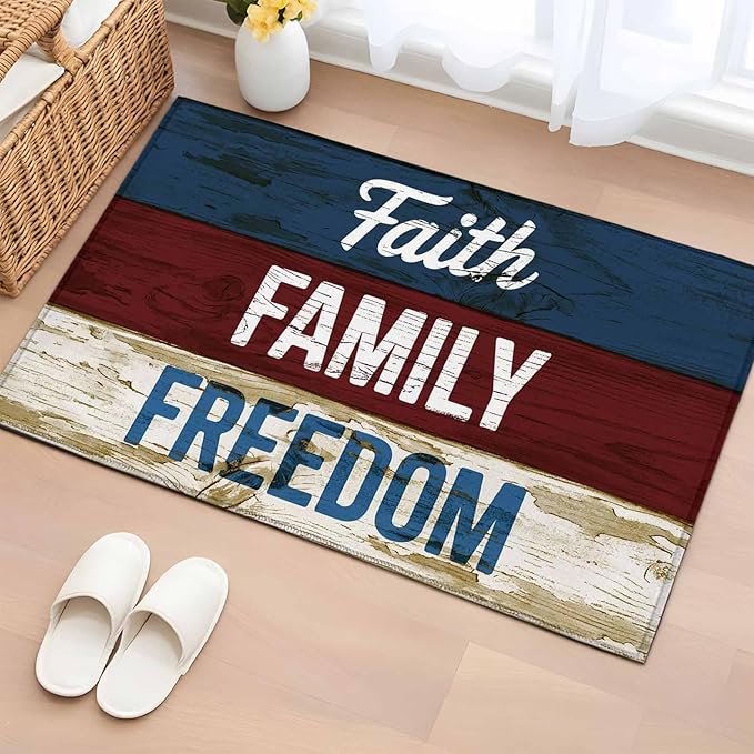 Area Rug 2x3ft, Independence Day USA Flag Washable Rugs for Living Room Bedroom, Vintage Wooden Grain Soft Non-Slip Area Rugs Rectangle Floor Carpet for Dining Room