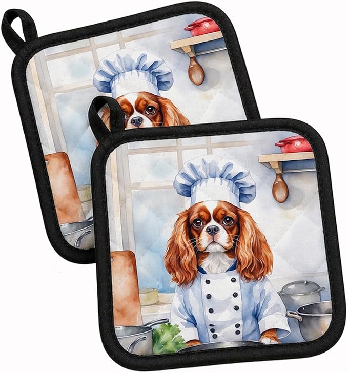 Caroline's Treasures Cavalier Spaniel The Chef Pair of Pot Holders Kitchen Heat Resistant Pot Holders Sets Oven Hot Pads for Cooking Baking BBQ, 7 1/2 x 7 1/2