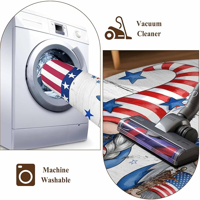 Area Rug 4x6ft, Independence Day USA Flag Star Dwarf Washable Rugs for Living Room Bedroom, Stripes on Wood Grain Soft Non-Slip Area Rugs Rectangle Floor Carpet for Dining Room