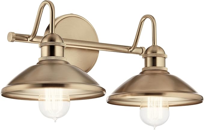 Kichler Clyde 2-Light Bathroom Vanity Light Fixture, Industrial Wall Sconce with Metal Shades in Champagne Bronze for Rustic and Traditional Decor (17" x 7.5" x 8.25"), 45944CPZ