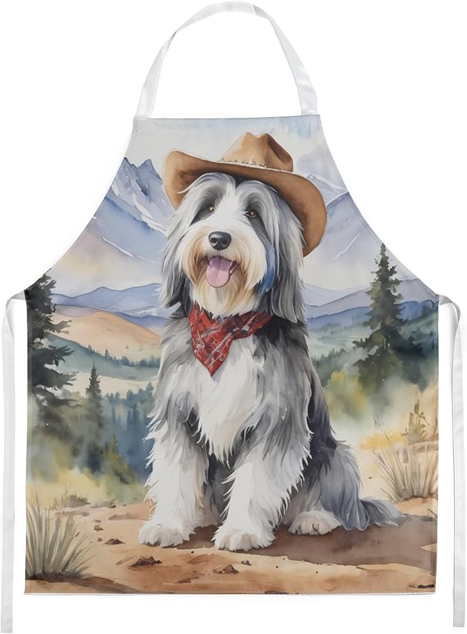 Caroline's Treasures Bearded Collie Cowboy Welcome Apron Cooking Kitchen Server Baking Crafts Gardening for Adult Women Men, Unisex, Large, Multicolor