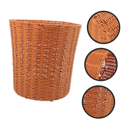 Woven Multi-Function Storage Basket Lightweight Imitation Rattan Trash Bin for Bedroom Kitchen Organizing Versatile Decorative Wastebasket for Various Uses
