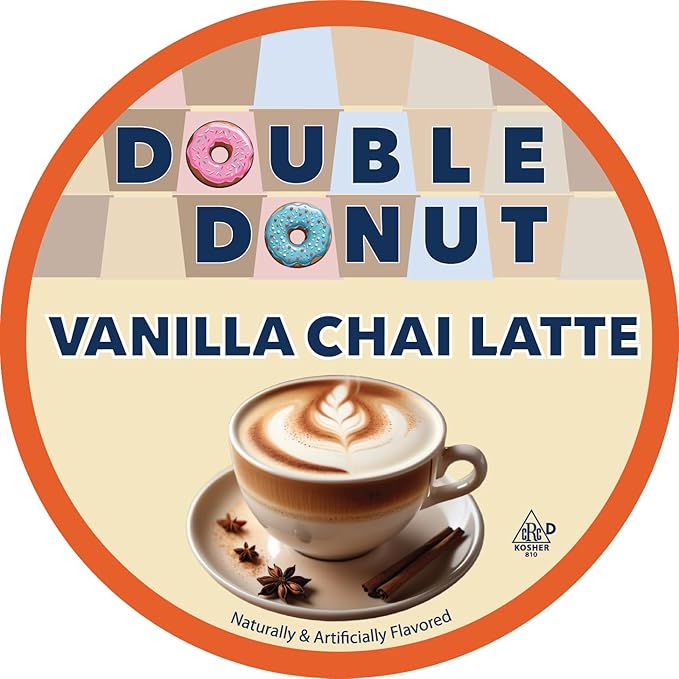 Double Donut Vanilla Chai Tea Latte Pods – Smooth & Creamy Chai Latte with Vanilla Flavor – Compatible with Keurig Chai Latte K cup Brewers, 20 Count
