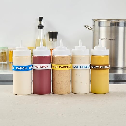Restaurantware Silicone Squeeze Bottle Band 10 Count 2.75 Inch Dishwasher Safe Condiment Identification Band, Garlic Parmesan Yellow Non-Slip Band for Condiment Labeling at Restaurants, Food Trucks