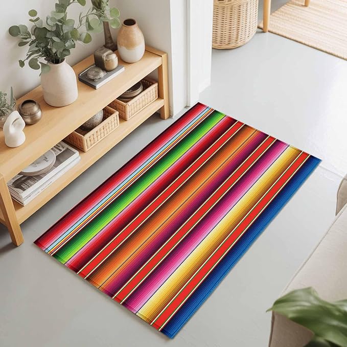 Area Rug 2x3ft, Mexican Stripes Vintage Boho Washable Rugs for Living Room Bedroom, Native American Stripe Soft Non-Slip Area Rugs Rectangle Floor Carpet for Dining Room