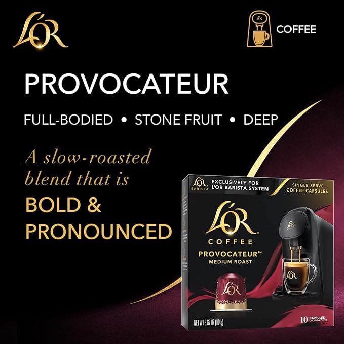 L'OR Coffee Pods, 30 Count Provocateur Medium Roast Blend, Single-Serve Aluminum Coffee Capsules Compatible with the L'OR BARISTA System & *Nespresso Original Machines, 30 Count (Pack of 3)