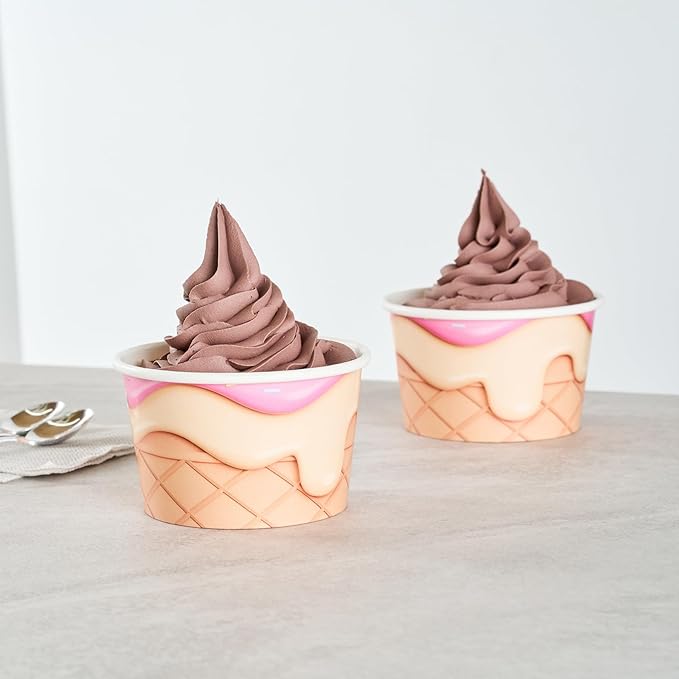 Restaurantware Ice Cream Cups 50 Pack of 8 oz Leak-Resistant Disposable Dessert Bowl Frozen Yogurt Cup Round Paper Container For Cold And Hot Desserts