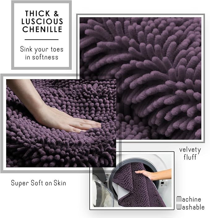 Clara Clark Purple Shower Curtain Set with Rugs - Bathroom Sets with Shower Curtain and Rugs, Fabric Shower Curtains and 2 Bath Mats, Modern Bathroom Shower and Curtain Sets for Tub Or Stall