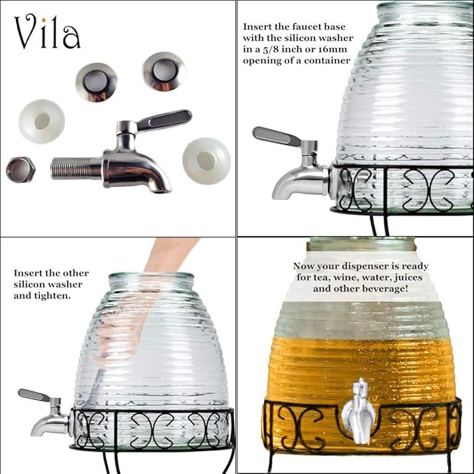 Vila Replacement Spigot for Beverage & Water Dispenser, Stainless Steel No-Rust Spout Faucet, Excellent Continuous Flow, Sturdy Alternative for Flimsy Plastic Taps, Fits Most Water Jugs, Mason Jars