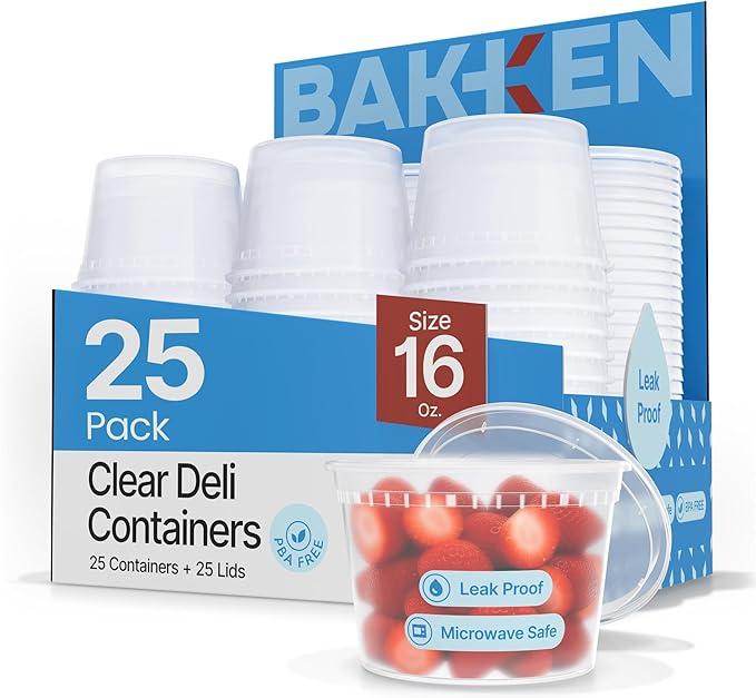 Plastic Deli Containers with Lids 16 oz (Pack of 25) – Leak-Proof, BPA-Free Food Storage Containers for Soup, Slime & Meal Prep, Stackable, Microwave, Dishwasher Safe, Reusable Clear Plastic