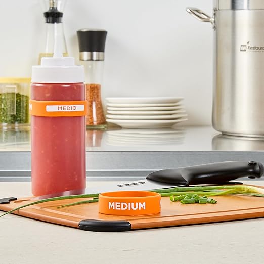 Restaurantware Silicone Squeeze Bottle Band 10 Count 2.75 Inch Dishwasher Safe Condiment Identification Band, Medium Orange Non-Slip Label Band for Condiment Labeling at Restaurants, Food Trucks