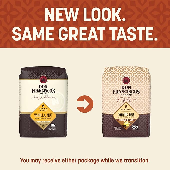 Don Francisco's Vanilla Nut Whole Bean Coffee, Medium Roast – 100% Arabica, Flavored Coffee, 20 oz Bag