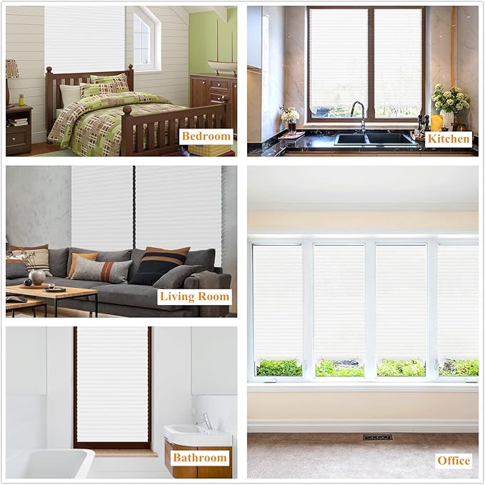 Temporary Window Blinds - Cordless No Drill Stick On Self Adhesive Clip on Paper Blinds for Windows Door - White, 35 x 59 Inch (Fits Windows 19-36 Inch)